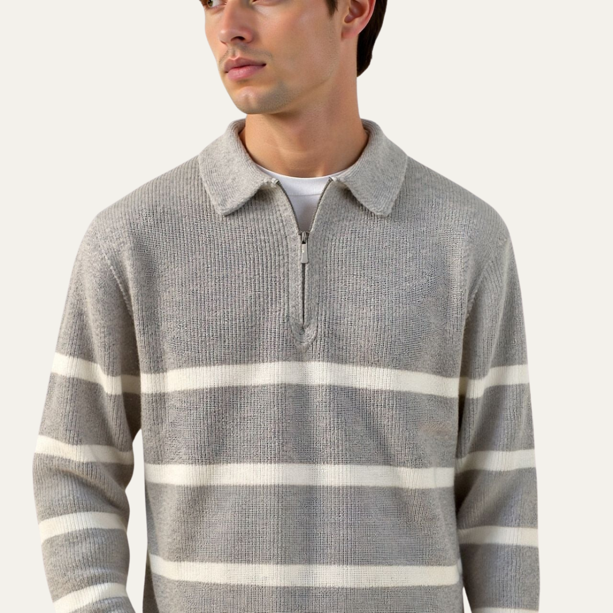 VogeLuxe | Pull polo rayé en maille pour homme 2