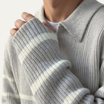 VogeLuxe | Pull polo rayé en maille pour homme 4