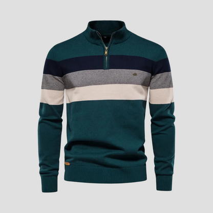 Pull À Col Zippé Rayé Homme Hiver