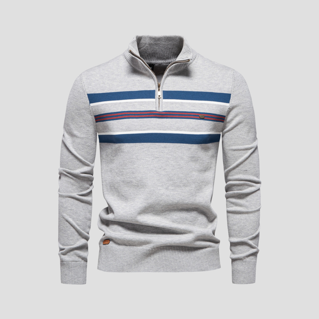 VogeLuxe | Pull rayé à col zippé pour homme 4