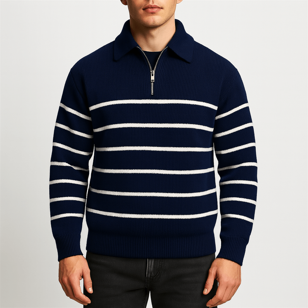 Pull Homme Rayé Classique à Fermeture Éclair - PanierRoyale