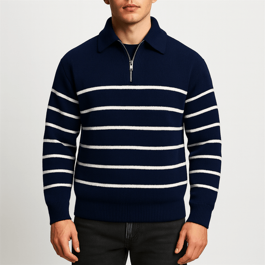 Pull Homme Rayé Classique à Fermeture Éclair - PanierRoyale