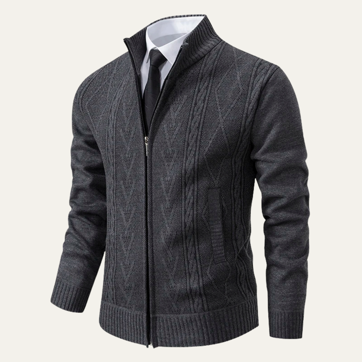 VogeLuxe | Pull zippé en maille torsadée pour homme 0