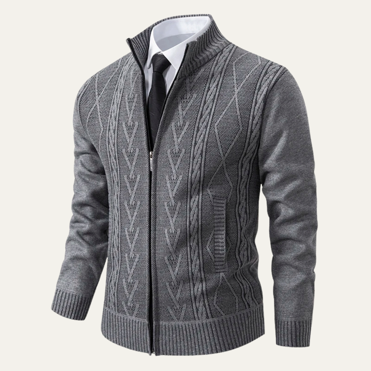 VogeLuxe | Pull zippé en maille torsadée pour homme 2