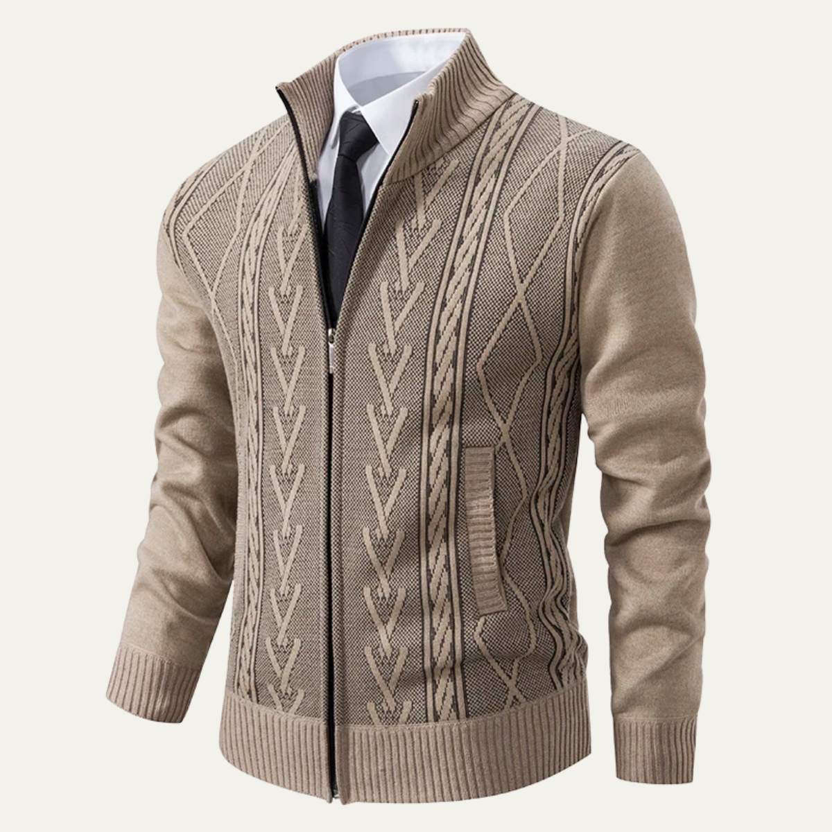 VogeLuxe | Pull zippé en maille torsadée pour homme 3