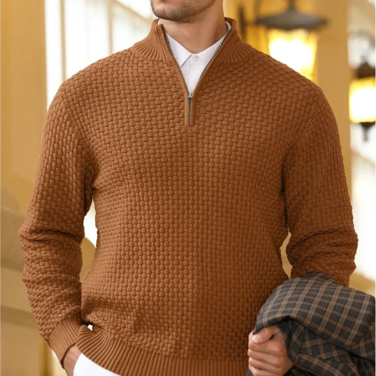 VogeLuxe | Pull zippé texturé et confortable pour homme 1