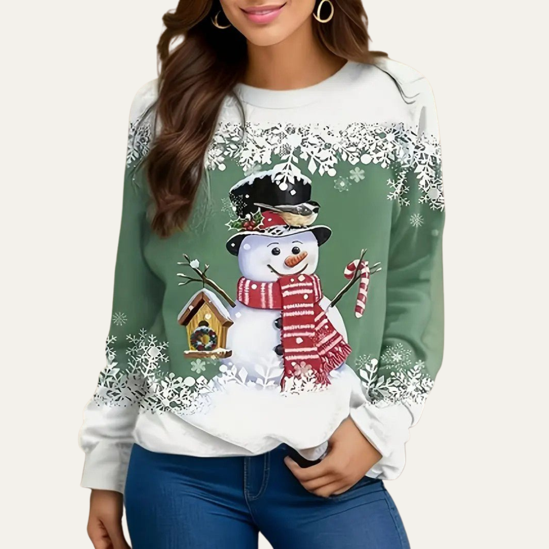 VogeLuxe | Sweat-shirt à col rond festif bonhomme de neige pour femme 1