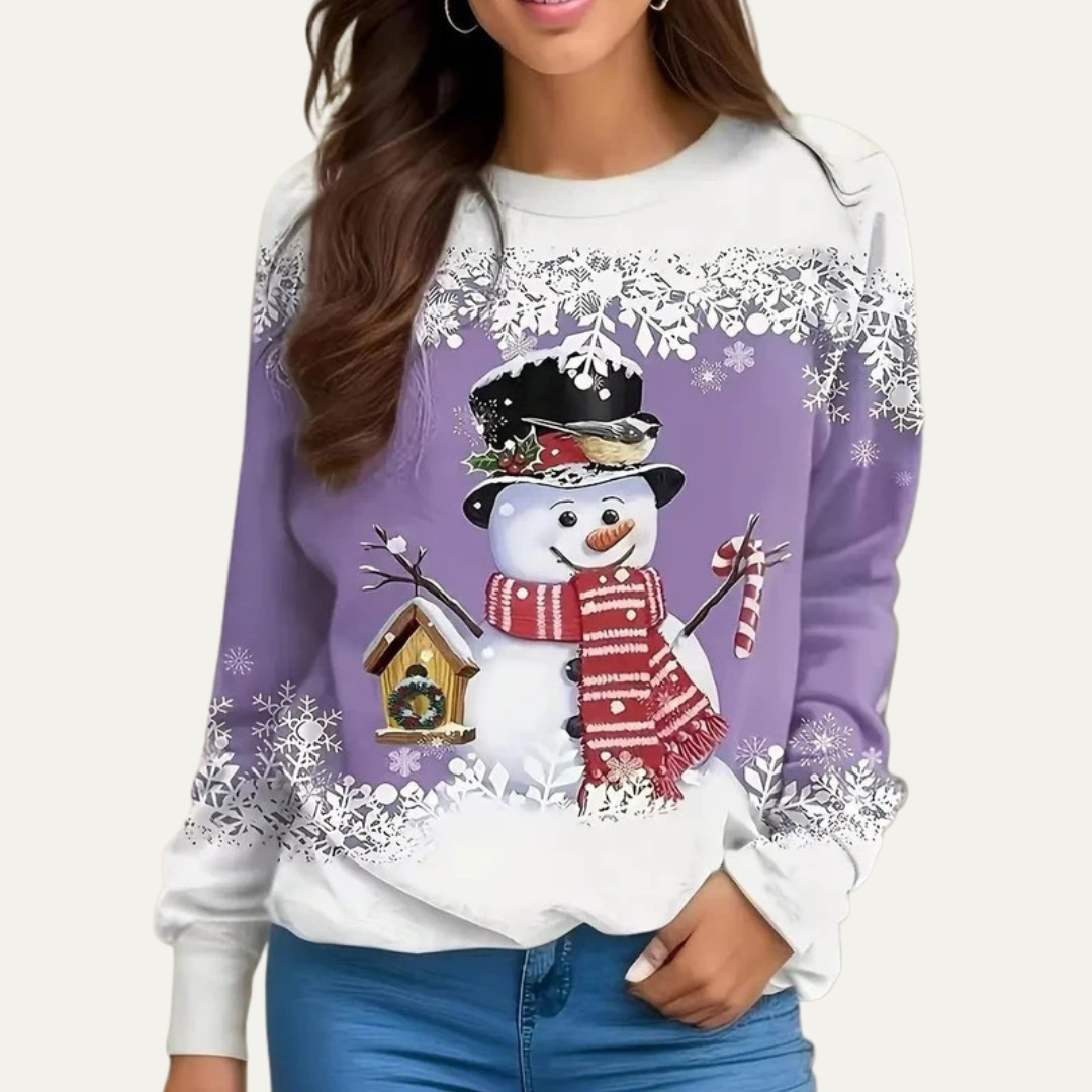 VogeLuxe | Sweat-shirt à col rond festif bonhomme de neige pour femme 2