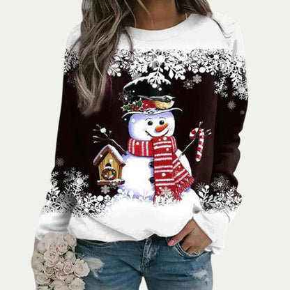 Sweat à col rond femme Hiver avec imprimé néige - PanierRoyale