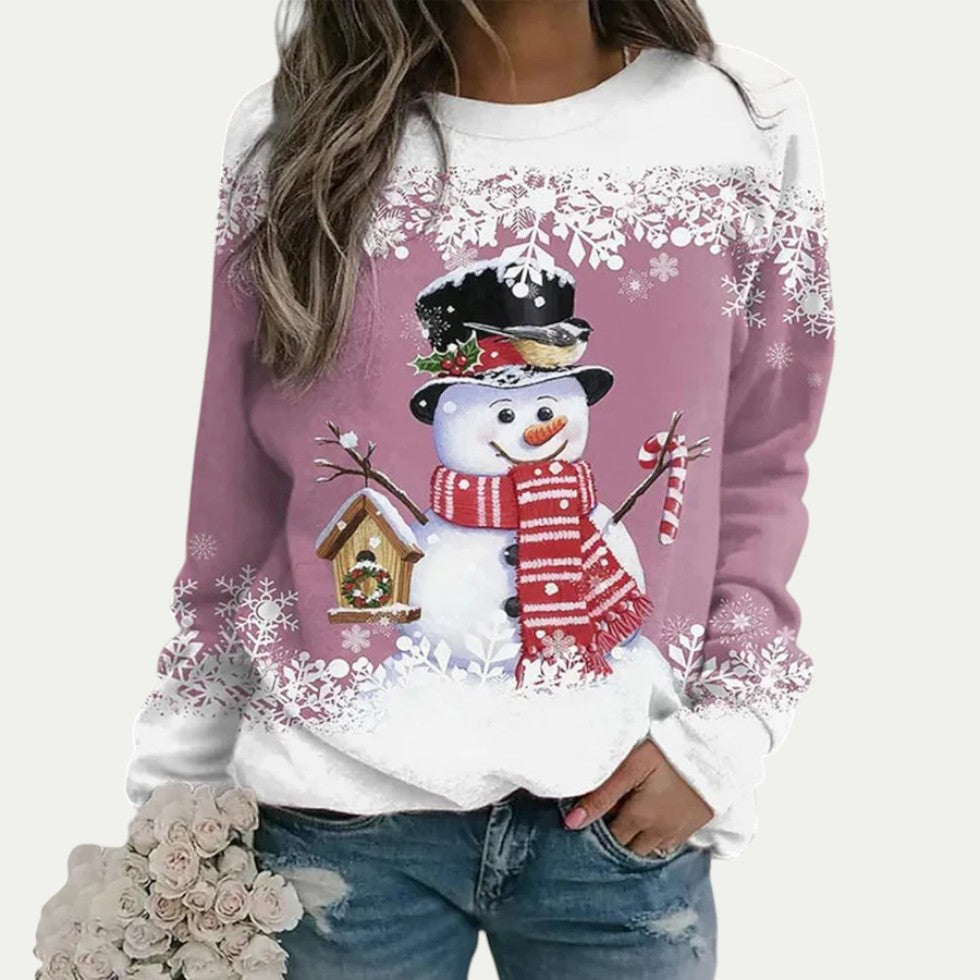 Sweat à col rond femme Hiver avec imprimé néige