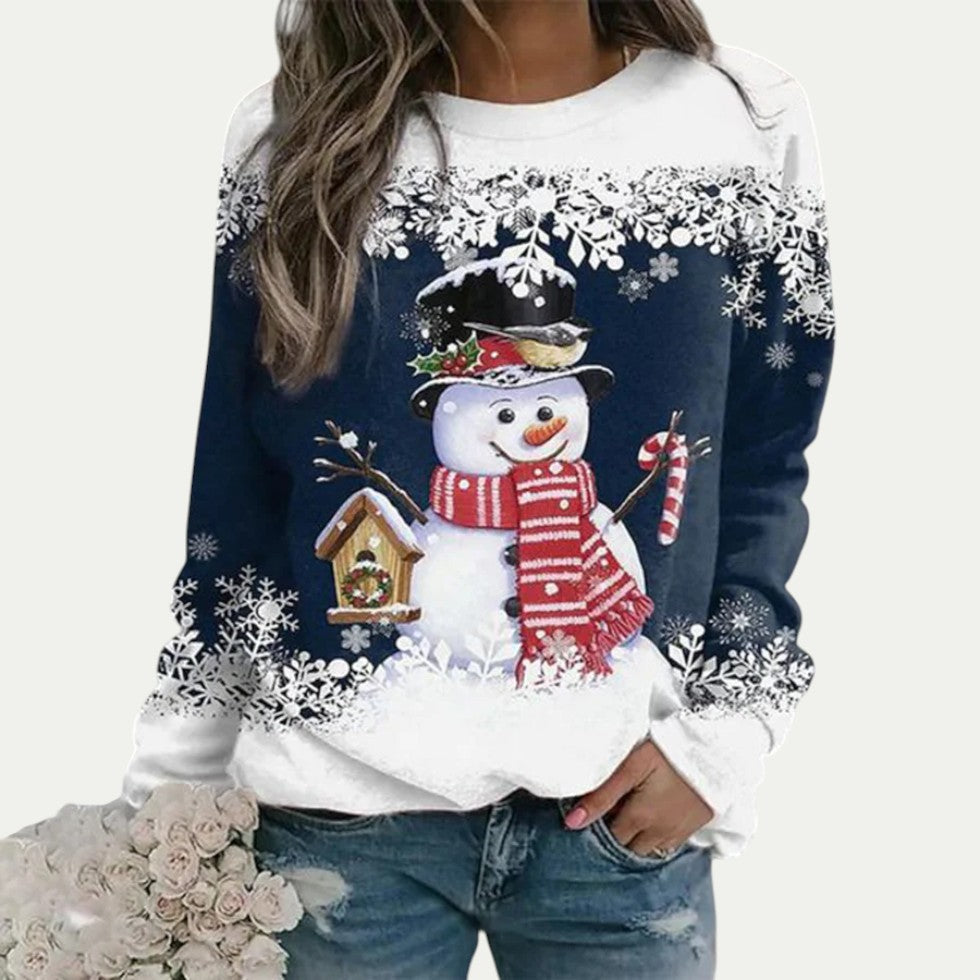 VogeLuxe | Sweat-shirt à col rond pour femme avec motif bonhomme de neige 2