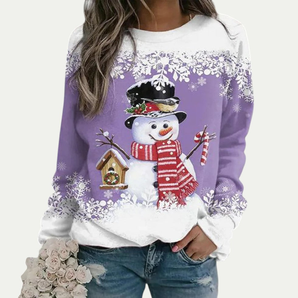 VogeLuxe | Sweat-shirt à col rond pour femme avec motif bonhomme de neige 3