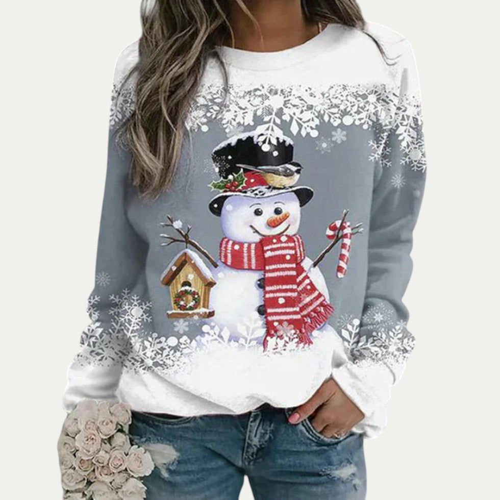 Sweat à col rond femme Hiver avec imprimé néige