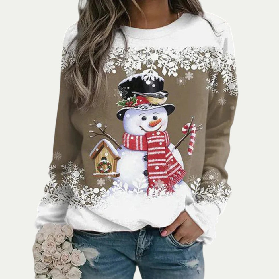 VogeLuxe | Sweat-shirt à col rond pour femme avec motif bonhomme de neige 5