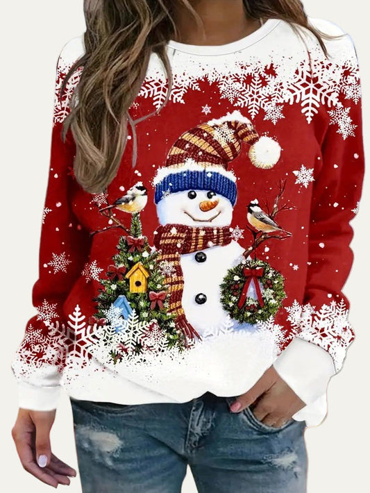 Pull Noël Femme à Manches Longues Imprimé Bonhomme de Neige - PanierRoyale