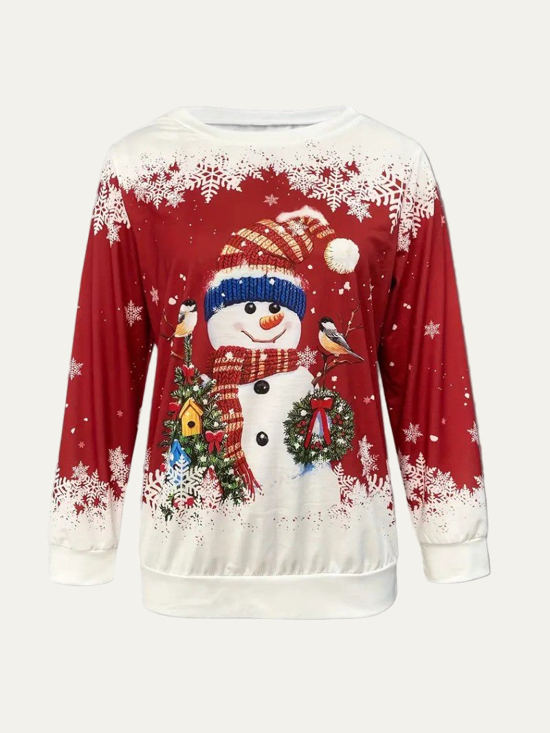 VogeLuxe | Sweat-shirt de Noël en maille à imprimé bonhomme de neige pour femme 1