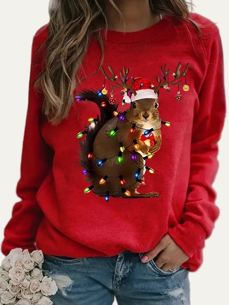 Sweat-shirt femme humoristique Noël avec écureuil mignon - PanierRoyale