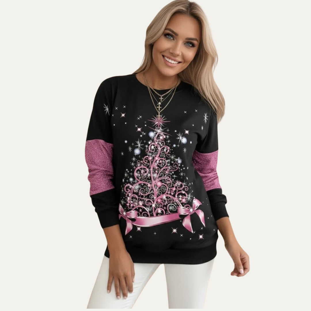 VogeLuxe | Sweat-shirt de Noël pour femme avec motif arbre étoilé 1