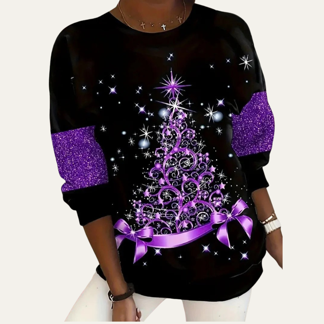Pull Noël Femme avec Imprimé Arbre de Noël