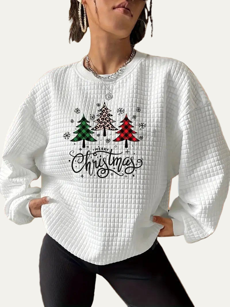 Sweat-shirt femme hiver chaud avec imprimé sapin de Noël - PanierRoyale