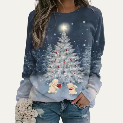 VogeLuxe | Sweat-shirt raglan pour femme avec sapin de Noël doré 0
