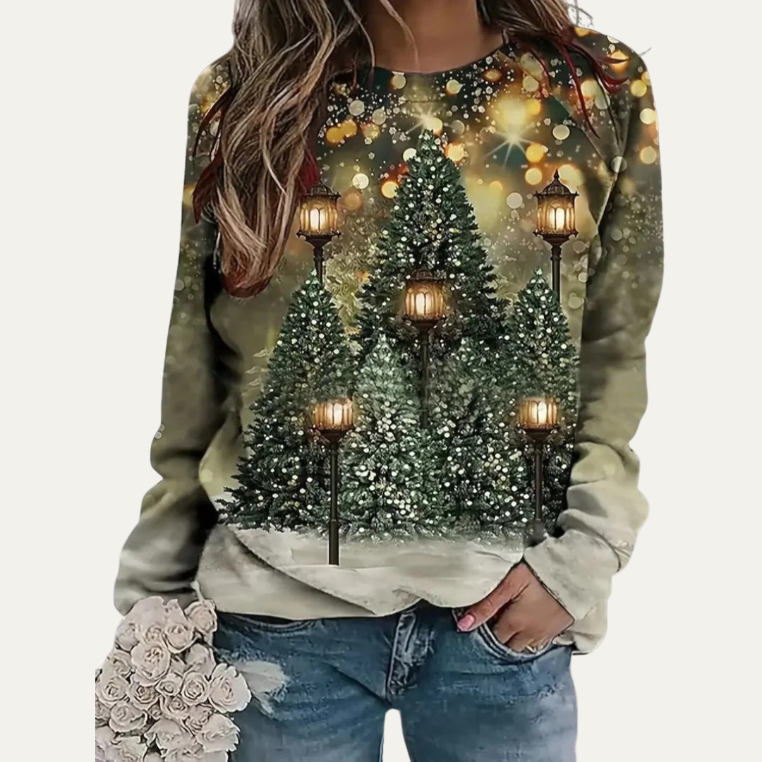 VogeLuxe | Sweat-shirt raglan pour femme avec sapin de Noël doré 10
