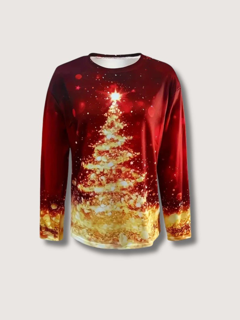 VogeLuxe | Sweat-shirt raglan pour femme avec sapin de Noël doré 4