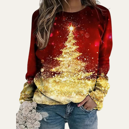 VogeLuxe | Sweat-shirt raglan pour femme avec sapin de Noël doré 7