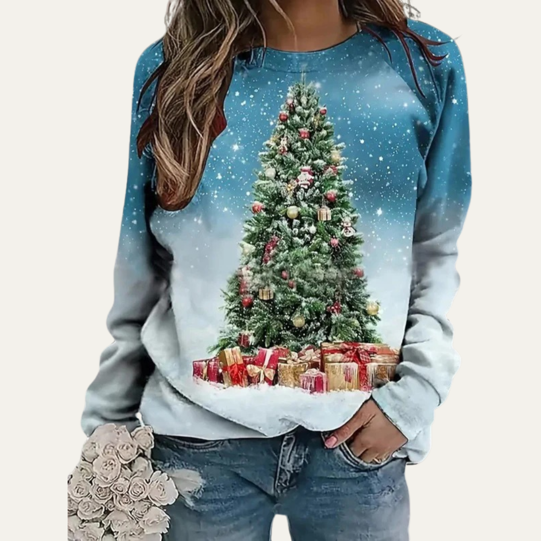 VogeLuxe | Sweat-shirt raglan pour femme avec sapin de Noël doré 8