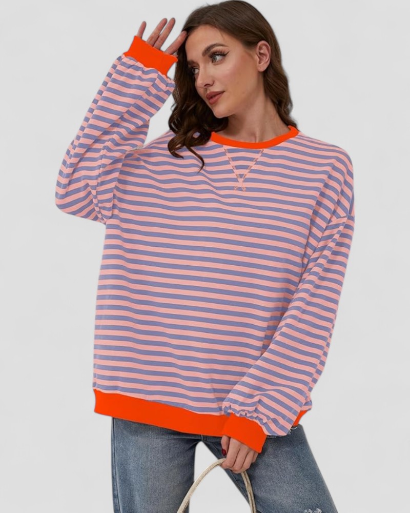VogeLuxe | Sweat-shirt rayé oversize pour femme 4