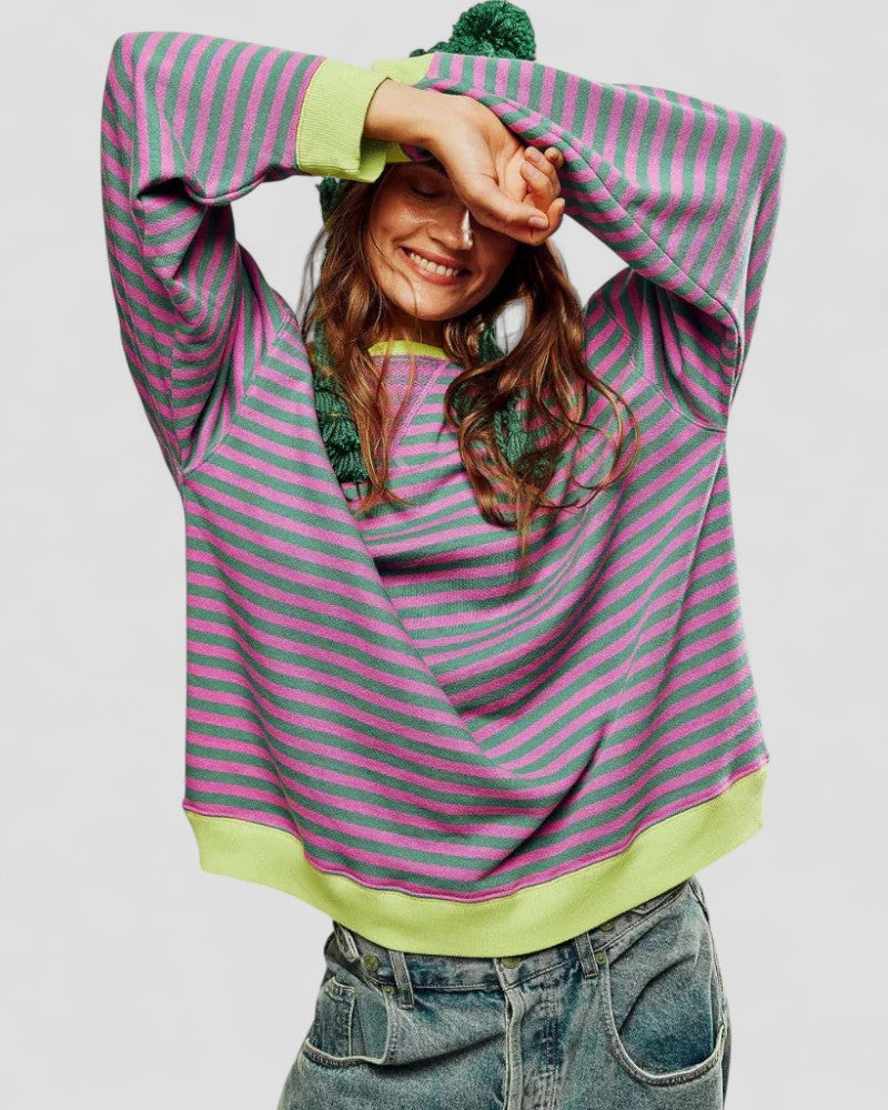 Sweat-shirt femme rayé décontracté