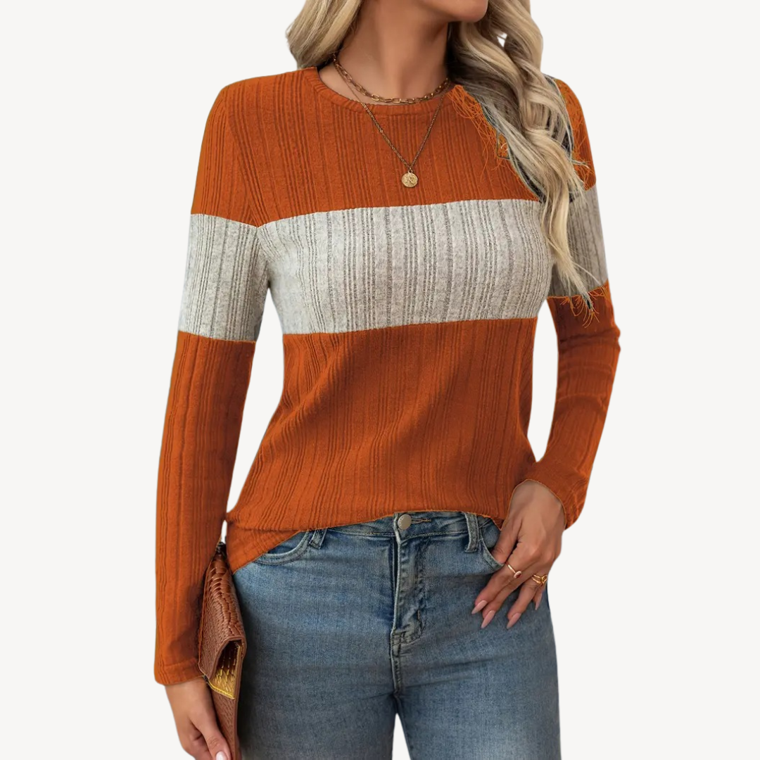 VogeLuxe | T-shirt à manches longues color block pour femme 2