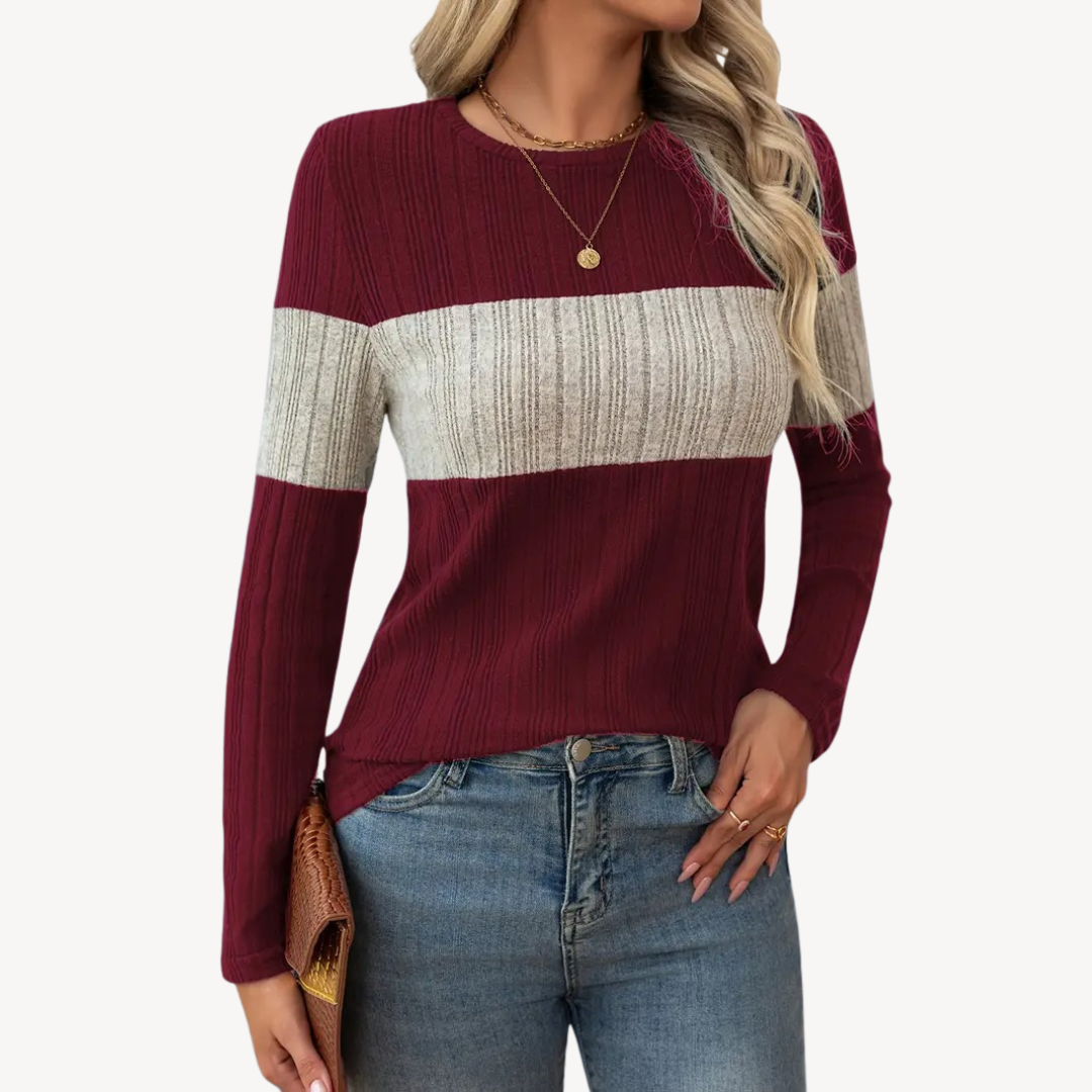 VogeLuxe | T-shirt à manches longues color block pour femme 3