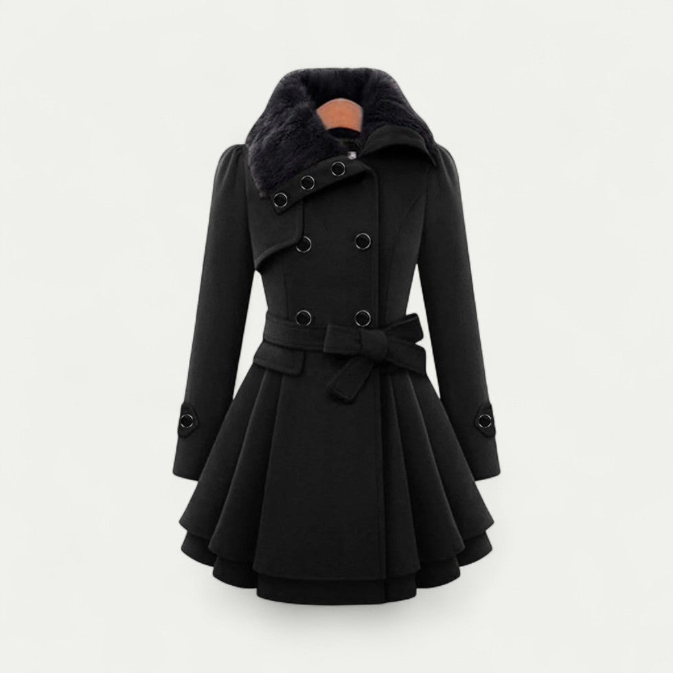 Manteau Trench Feminin à Col en Fourrure avec Ceinture - PanierRoyale