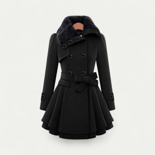 Manteau Trench Feminin à Col en Fourrure avec Ceinture - PanierRoyale