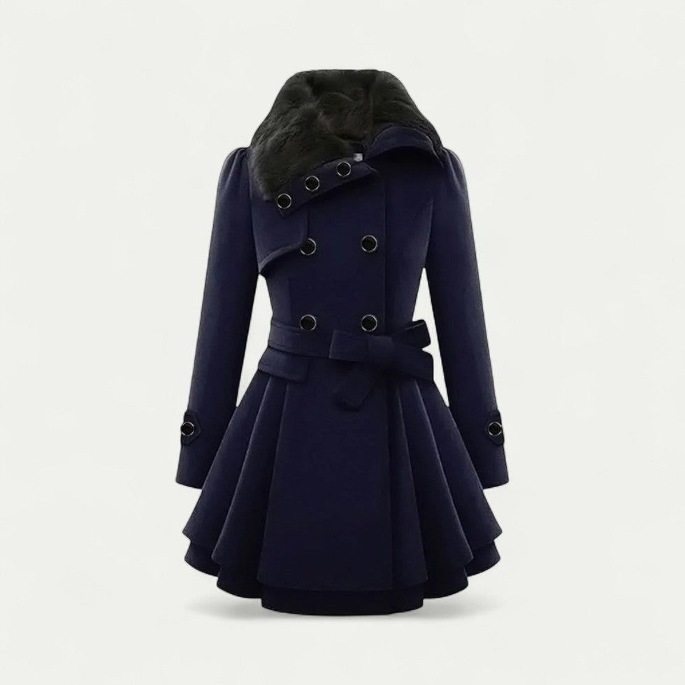 Manteau Trench Feminin à Col en Fourrure avec Ceinture