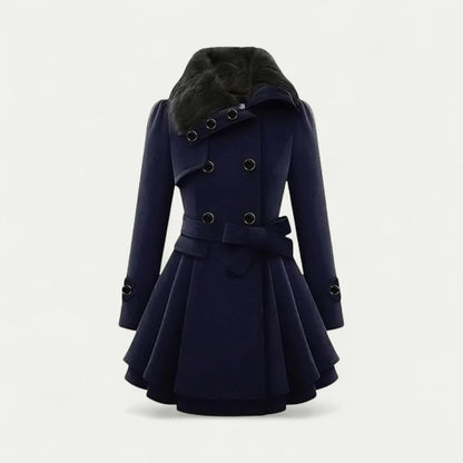 Manteau Trench Feminin à Col en Fourrure avec Ceinture