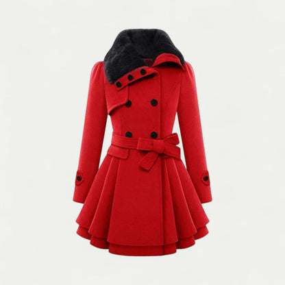 Manteau Trench Feminin à Col en Fourrure avec Ceinture