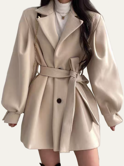 Manteau Trench Femme Élégant avec Ceinture et Manches Bouffantes - PanierRoyale