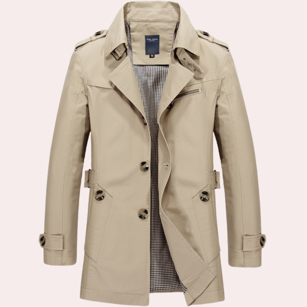 Trench-coat Homme Classique Élégant à Fermeture Éclair
