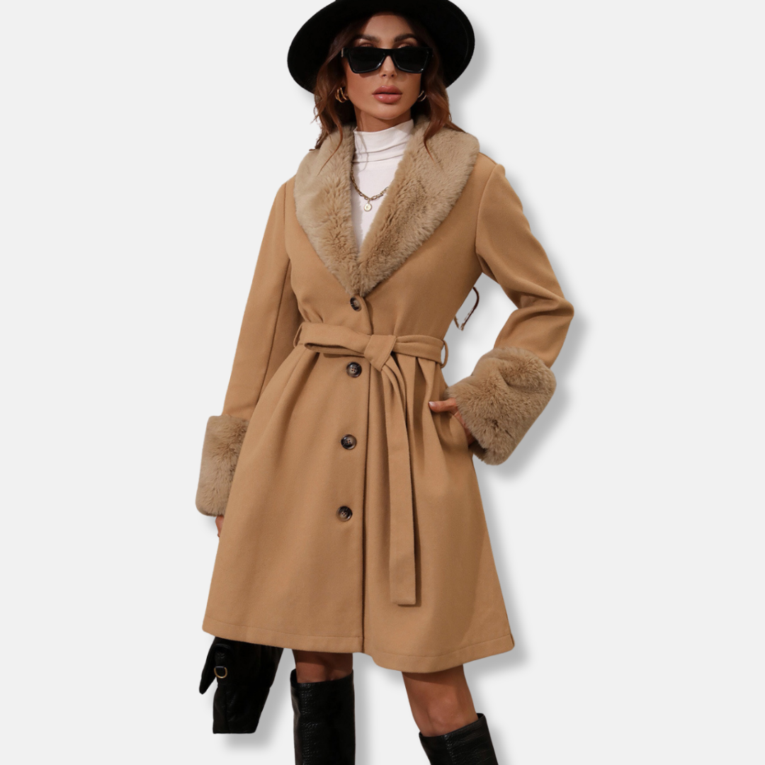 VogeLuxe | Trench-coat élégant à bordure en fourrure pour femme 1