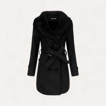 Manteau femme long à col en fausse fourrure douce - PanierRoyale