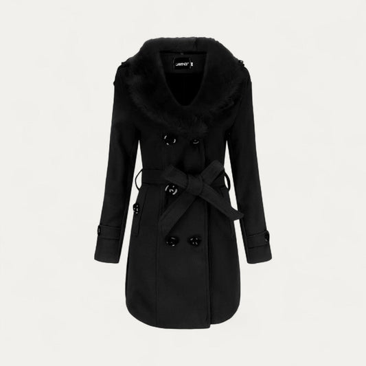 Manteau femme long à col en fausse fourrure douce - PanierRoyale