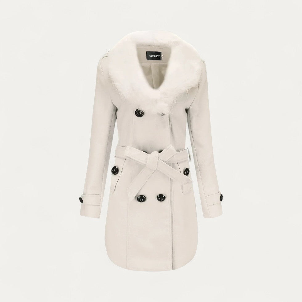 Manteau femme long à col en fausse fourrure douce