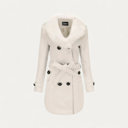 Manteau femme long à col en fausse fourrure douce