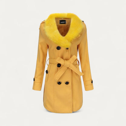 Manteau femme long à col en fausse fourrure douce
