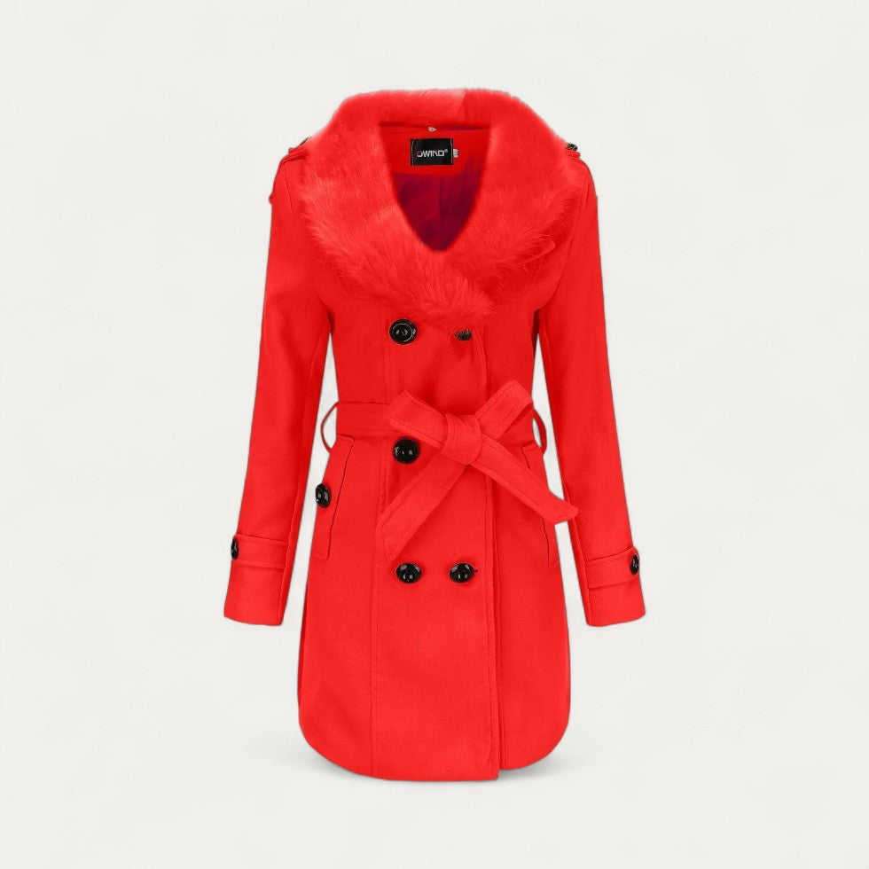 Manteau femme long à col en fausse fourrure douce