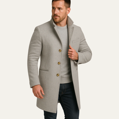 Imperméable Homme Mi-Long Boutons Dorés Élégant