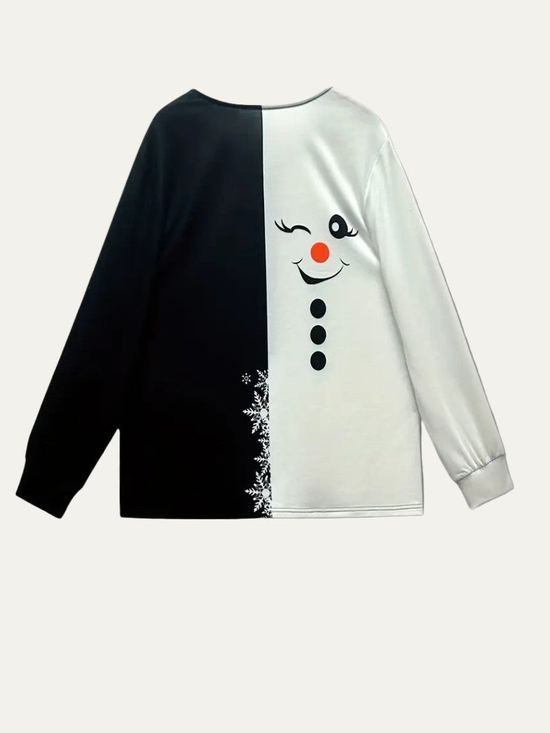 VogeLuxe | Tunique de Noël à demi-zip pour femme, motif bonhomme de neige fendu 2