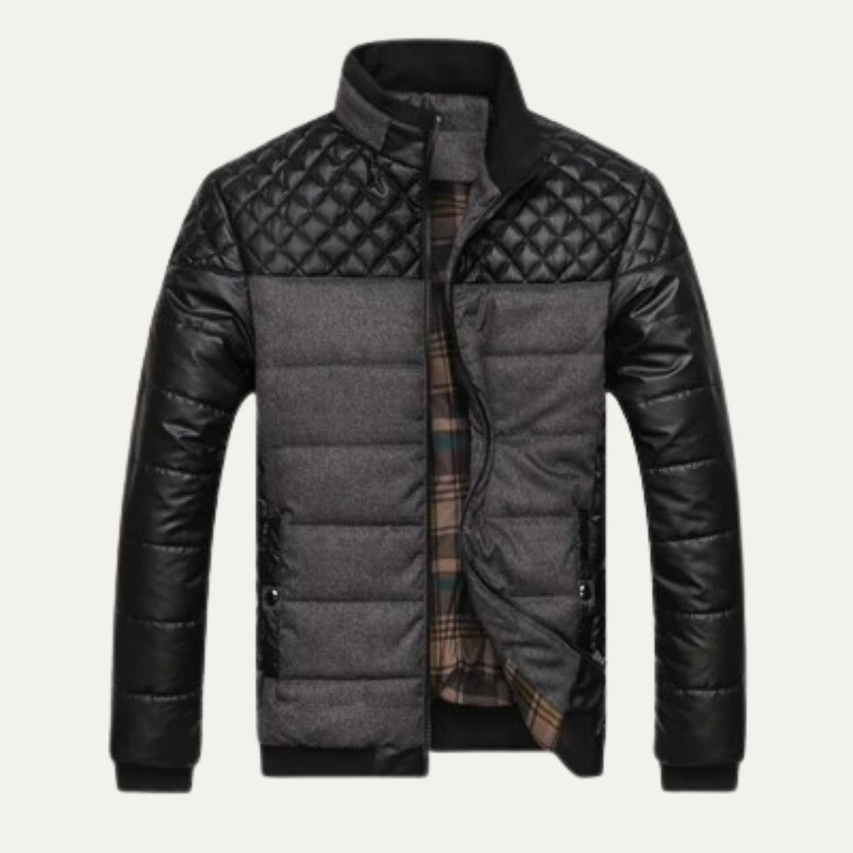 Veste bomber matelassée noir et gris pour homme